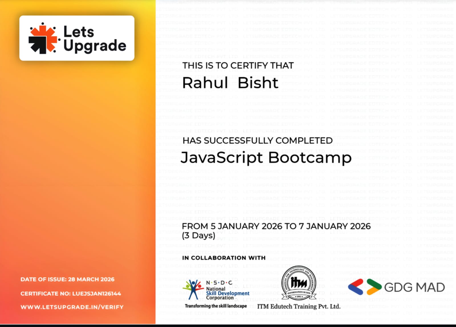 JavaScript certificate